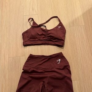 Women's Gymshark Burgundy Sports Bra and shorts Set